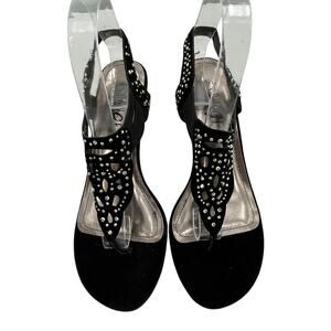 Rouge Liam Black Faux Suede Studded Dressy Kitten Gladiator Heel Sandals 7.5